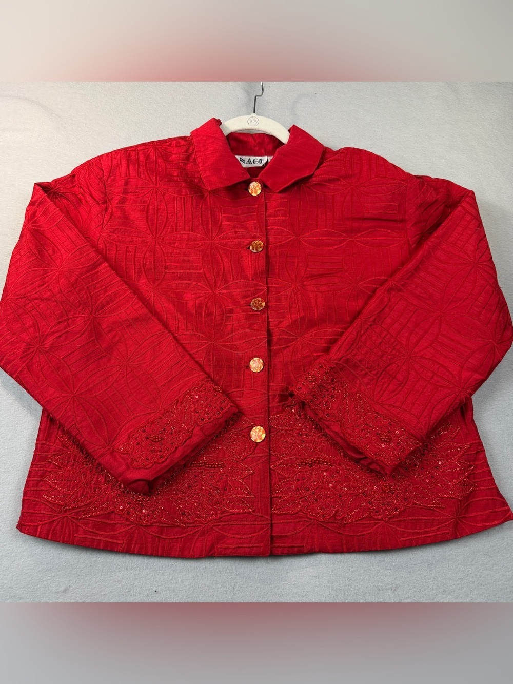 Anage 100% Silk Beaded & Embroidered Fornal Jacket Women's XL
